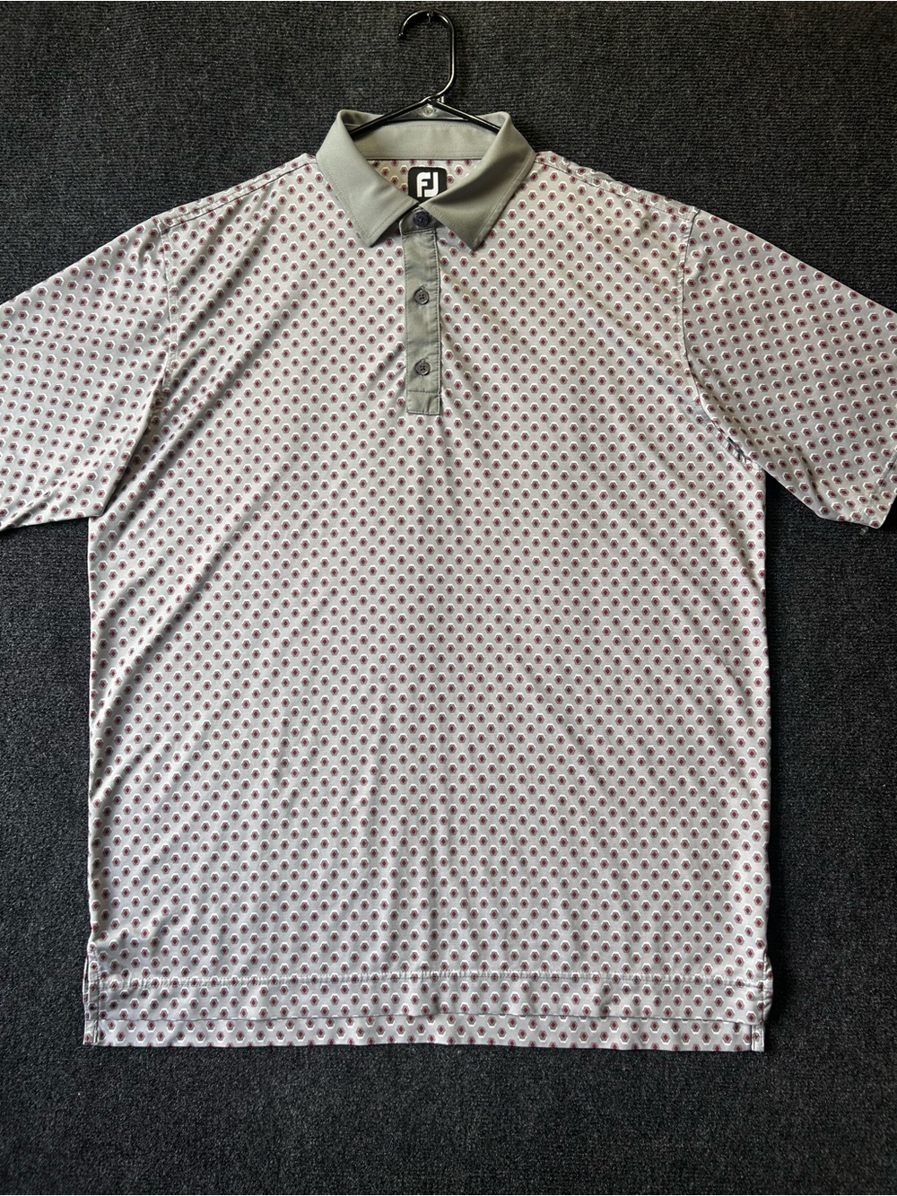 FootJoy FJ Men’s XL Golf Polo Shirt White Gray Red Geometric Print